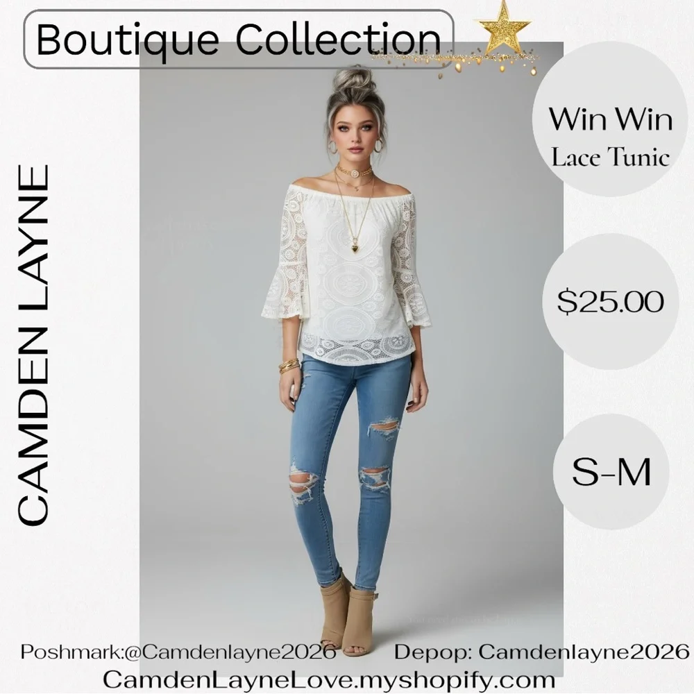 WinWin Lace Off-Shoulder Tunic Blouse - White - Picture 7 of 11